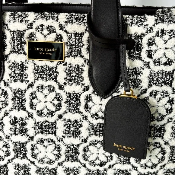 NWT Kate Spade Manhattan Spade Flower Monogram Tweed Large Tote Purse - Picture 11 of 12